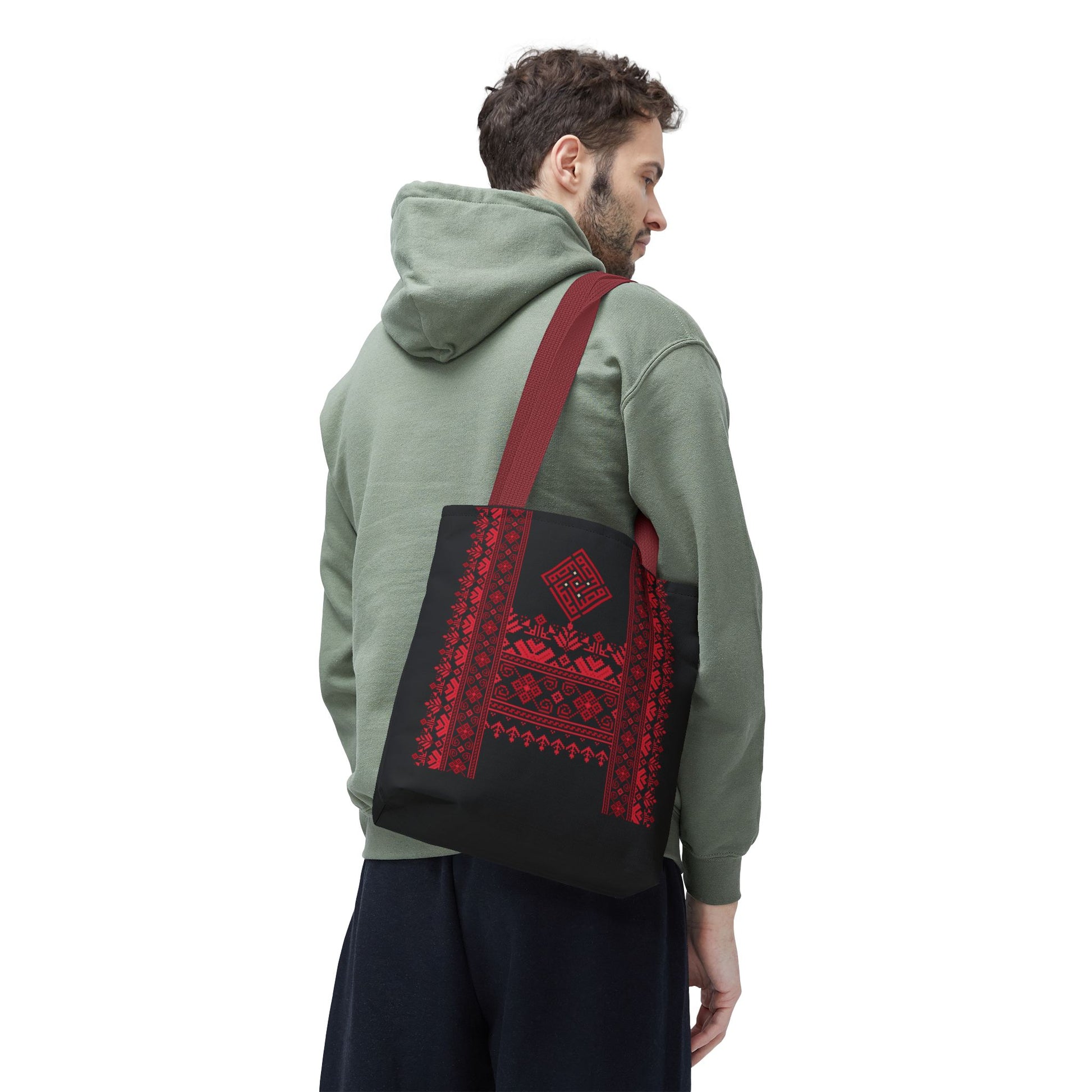 Embroidered Folk Tote Bag — Red & Black Ethnic Pattern AOP - Ziri