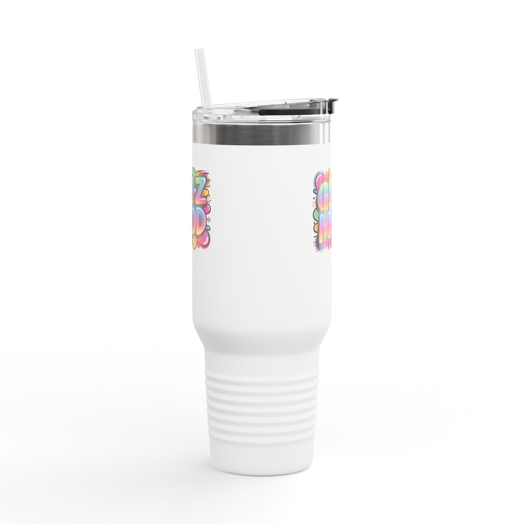 40oz Insulated Travel Mug — "Gen Z Mood" Colorful Bubble Graphic, Double-Wall Stainless Steel Tumbler Printify