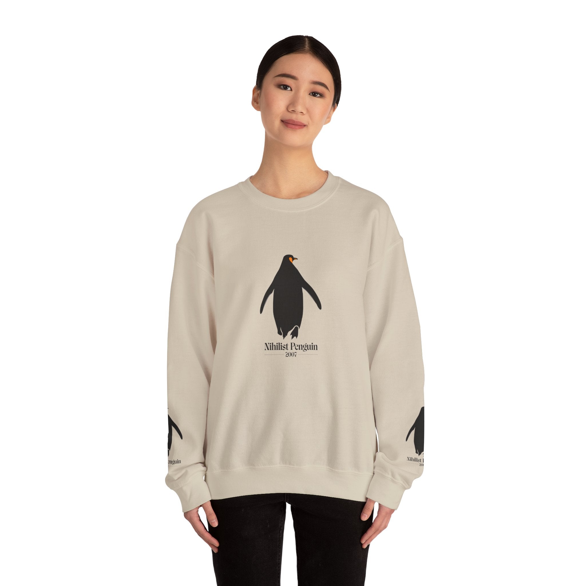 Penguin Crewneck Sweatshirt — Minimal 'Nihilist Penguin' Graphic Pullover Printify