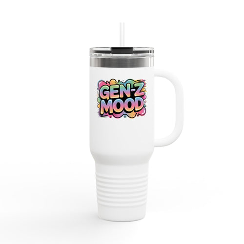 40oz Insulated Travel Mug — "Gen Z Mood" Colorful Bubble Graphic, Double-Wall Stainless Steel Tumbler Printify