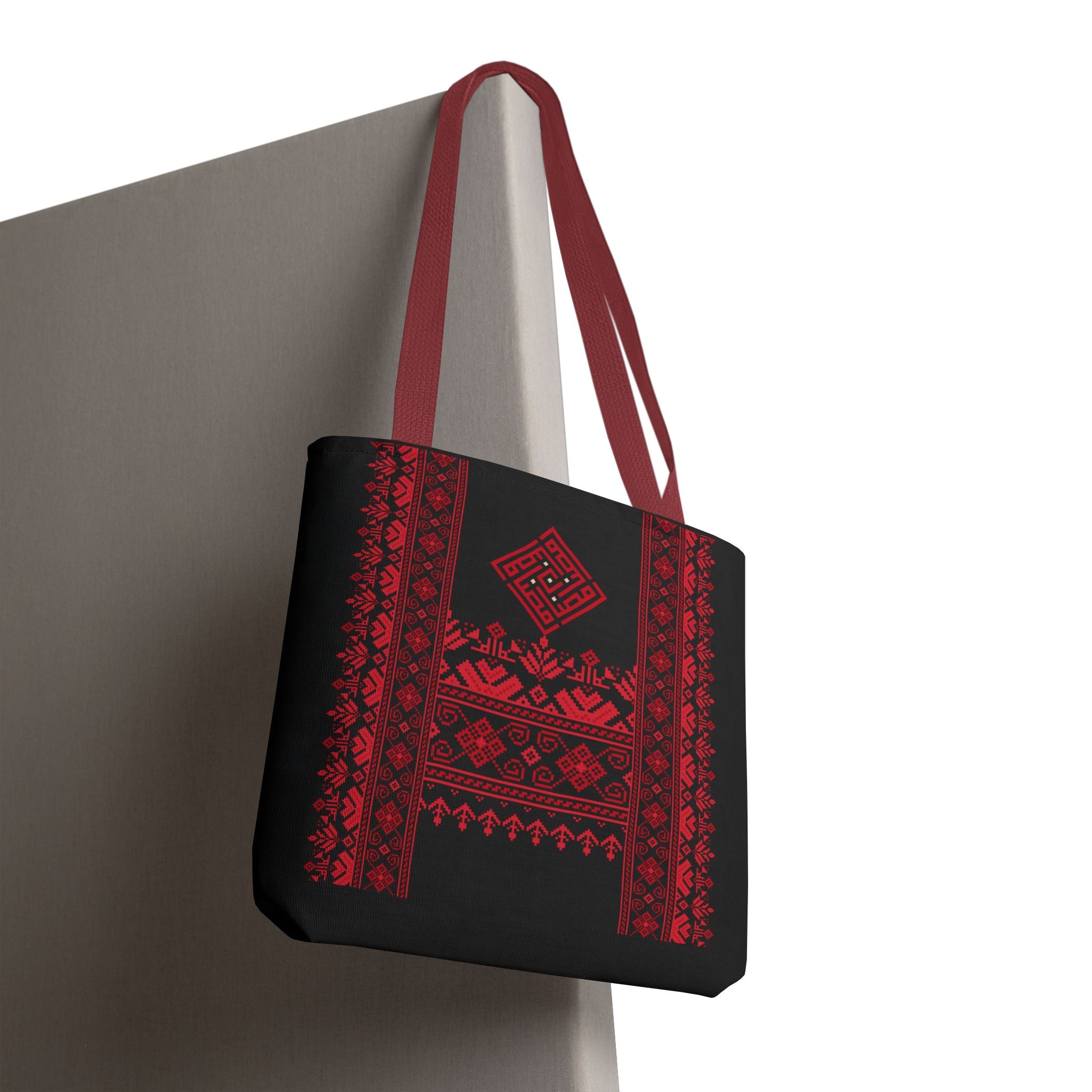 Embroidered Folk Tote Bag — Red & Black Ethnic Pattern AOP - Ziri