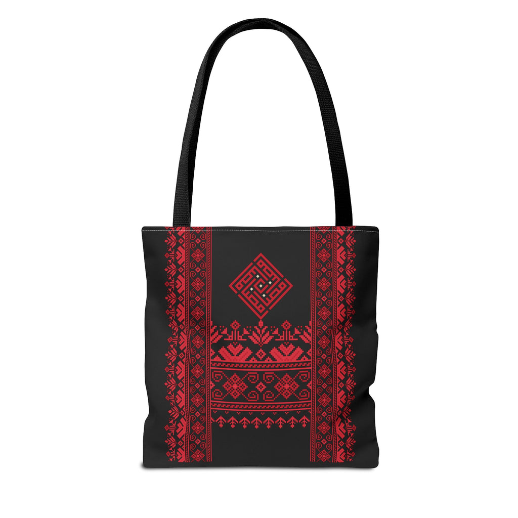 Embroidered Folk Tote Bag — Red & Black Ethnic Pattern AOP - Ziri