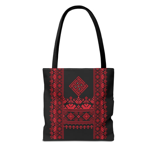Embroidered Folk Tote Bag — Red & Black Ethnic Pattern AOP - Ziri