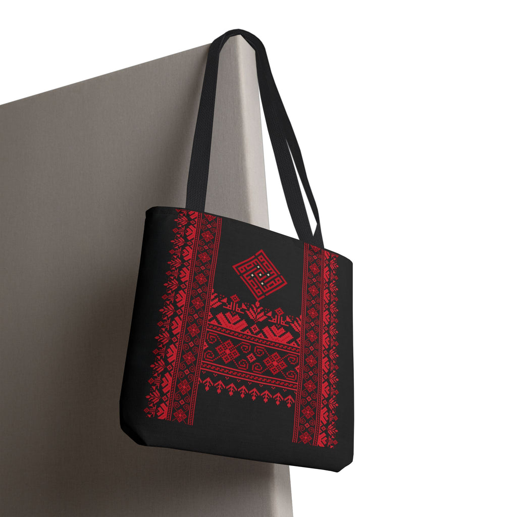 Embroidered Folk Tote Bag — Red & Black Ethnic Pattern AOP - Ziri