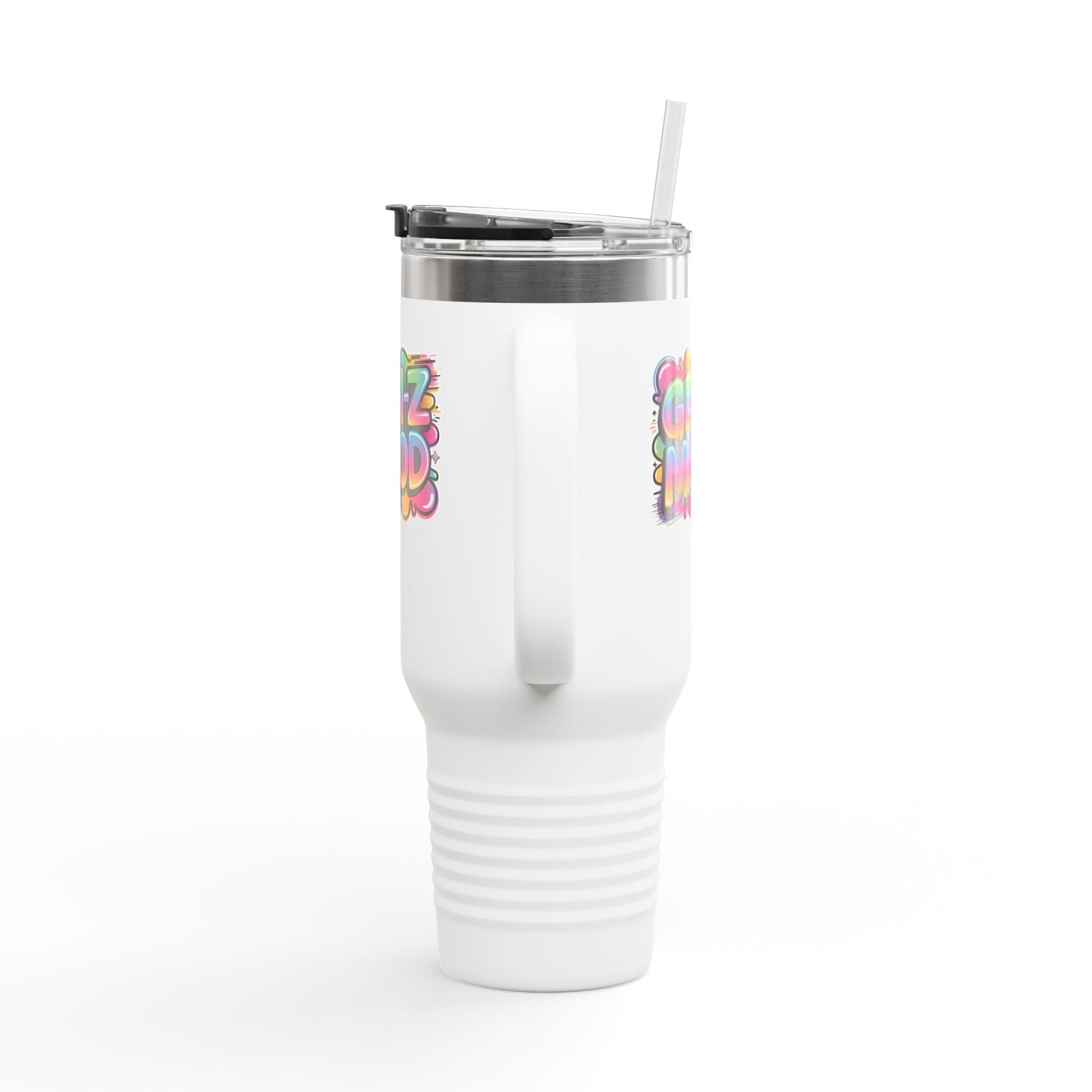 40oz Insulated Travel Mug — "Gen Z Mood" Colorful Bubble Graphic, Double-Wall Stainless Steel Tumbler Printify