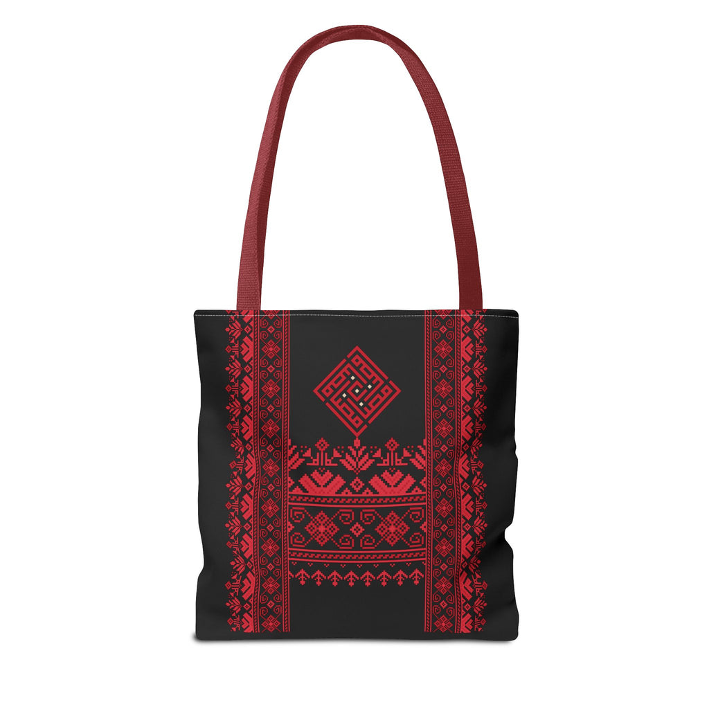 Embroidered Folk Tote Bag — Red & Black Ethnic Pattern AOP - Ziri