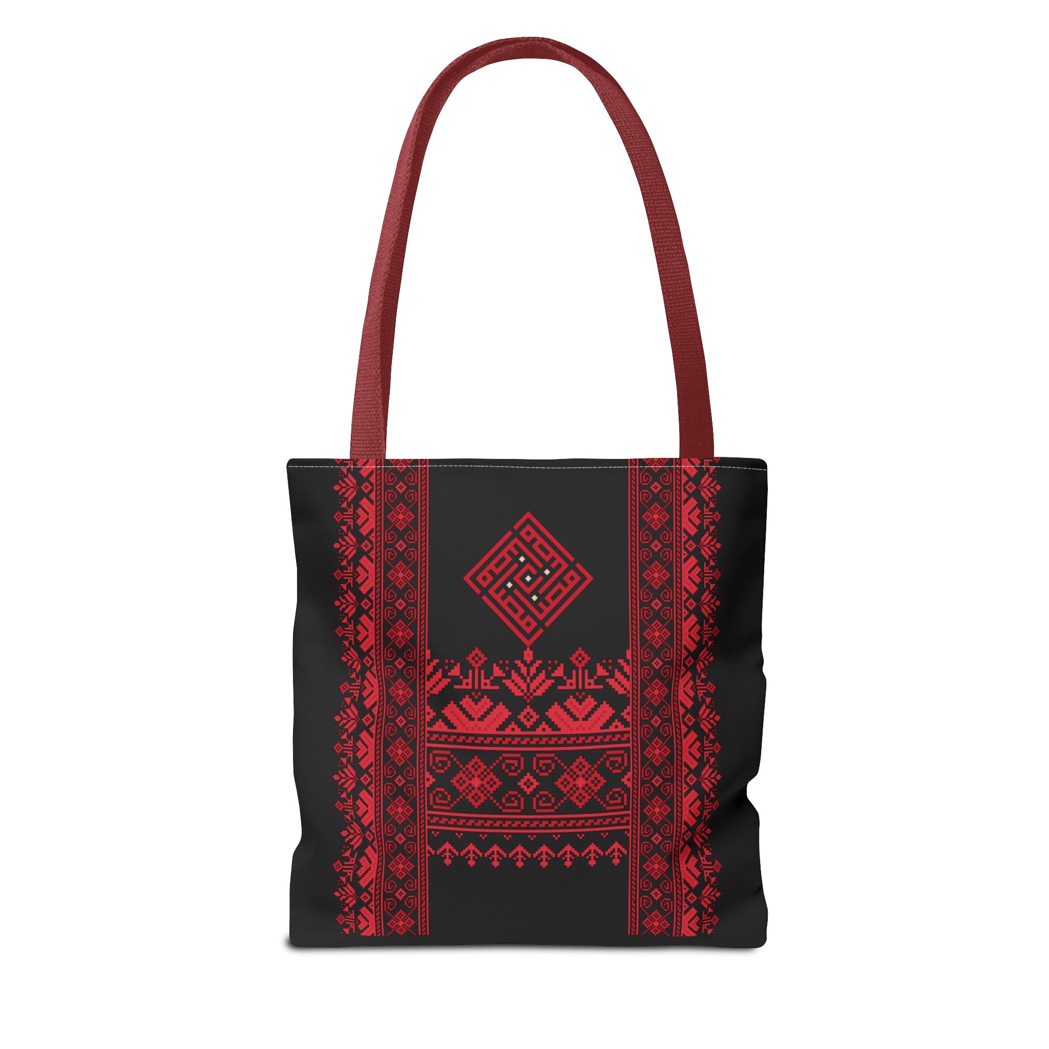 Embroidered Folk Tote Bag — Red & Black Ethnic Pattern AOP - Ziri