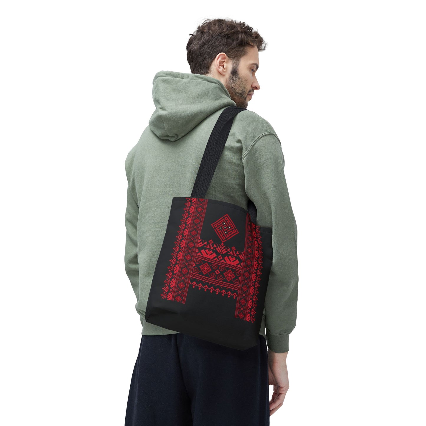 Embroidered Folk Tote Bag — Red & Black Ethnic Pattern AOP - Ziri