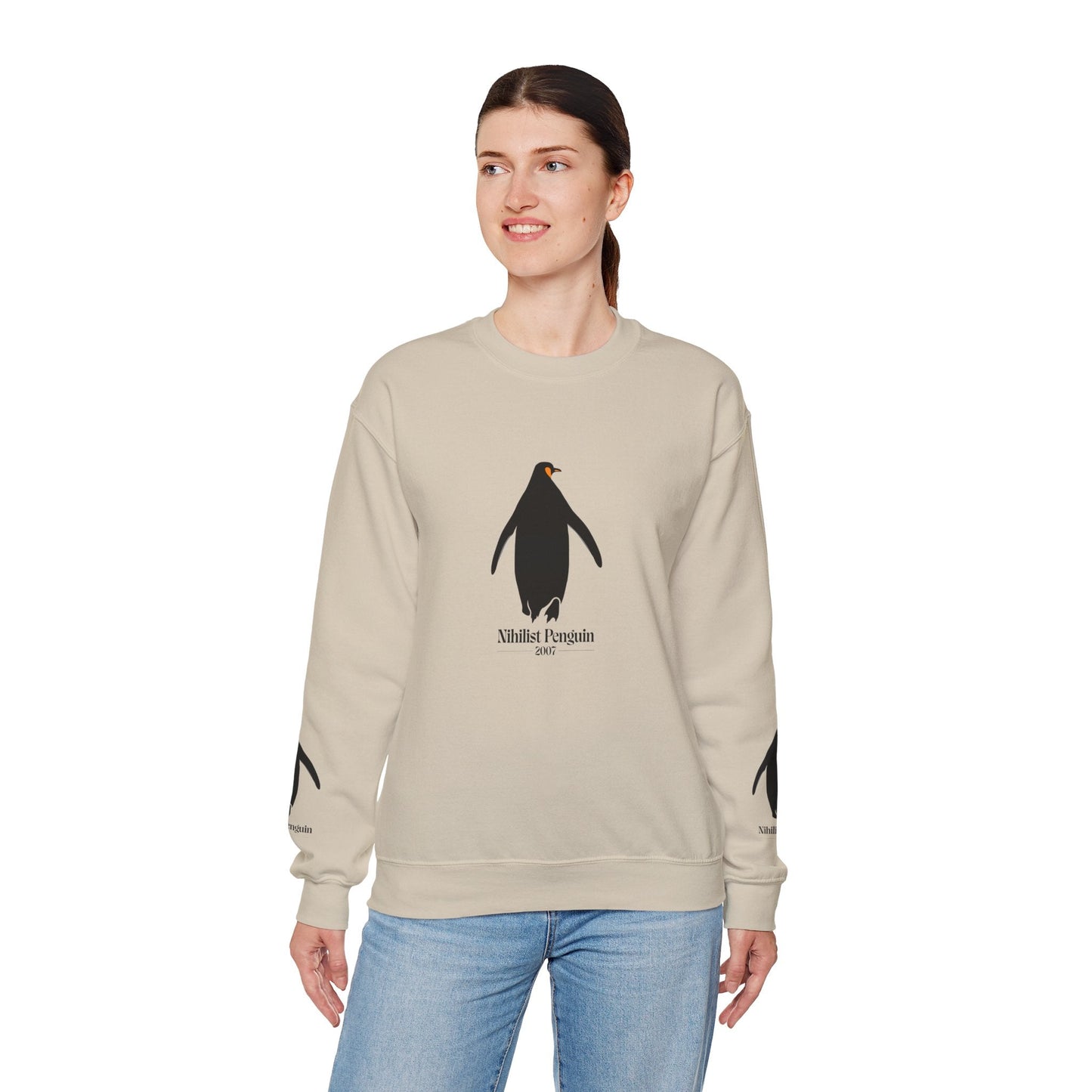 Penguin Crewneck Sweatshirt — Minimal 'Nihilist Penguin' Graphic Pullover Printify