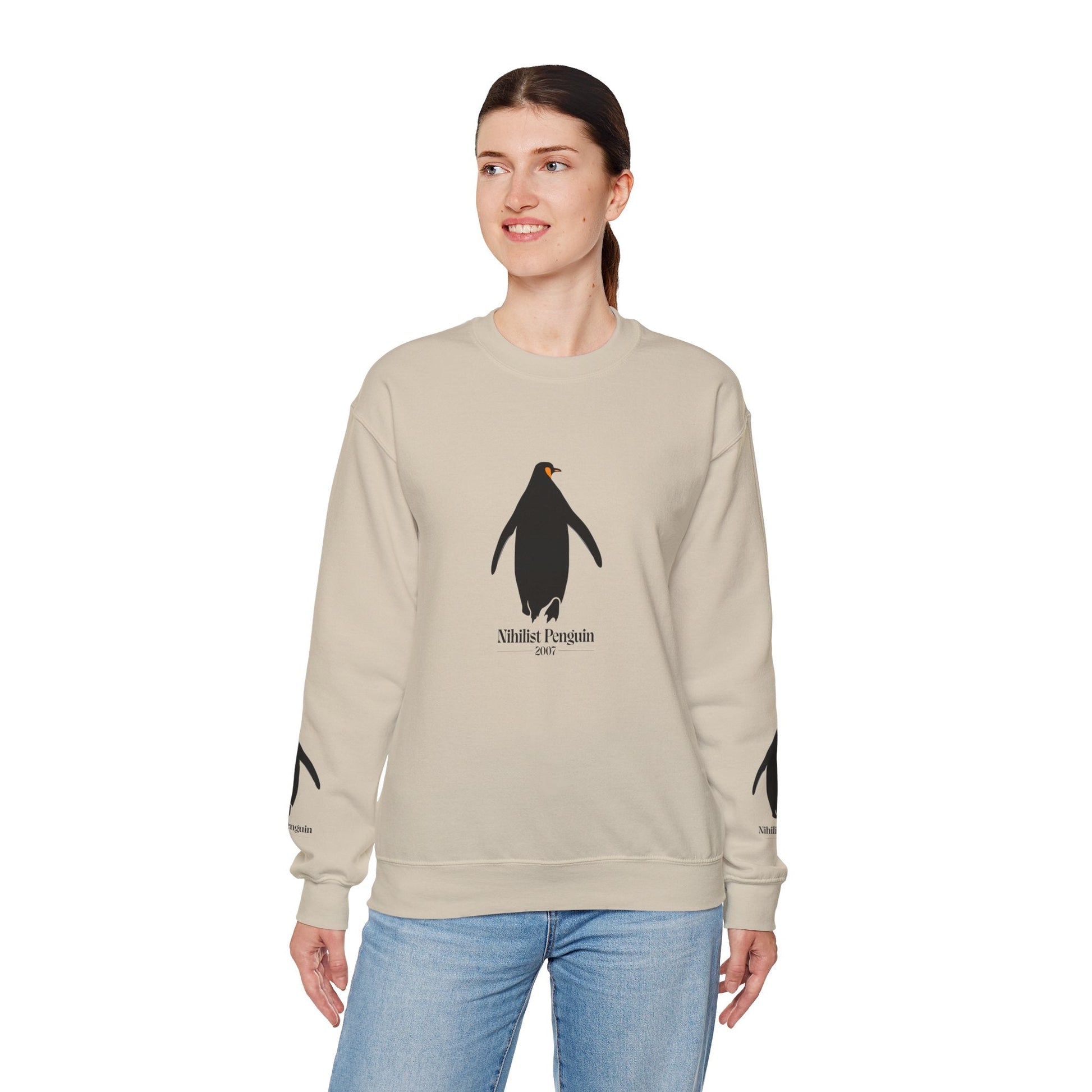 Penguin Crewneck Sweatshirt — Minimal 'Nihilist Penguin' Graphic Pullover Printify