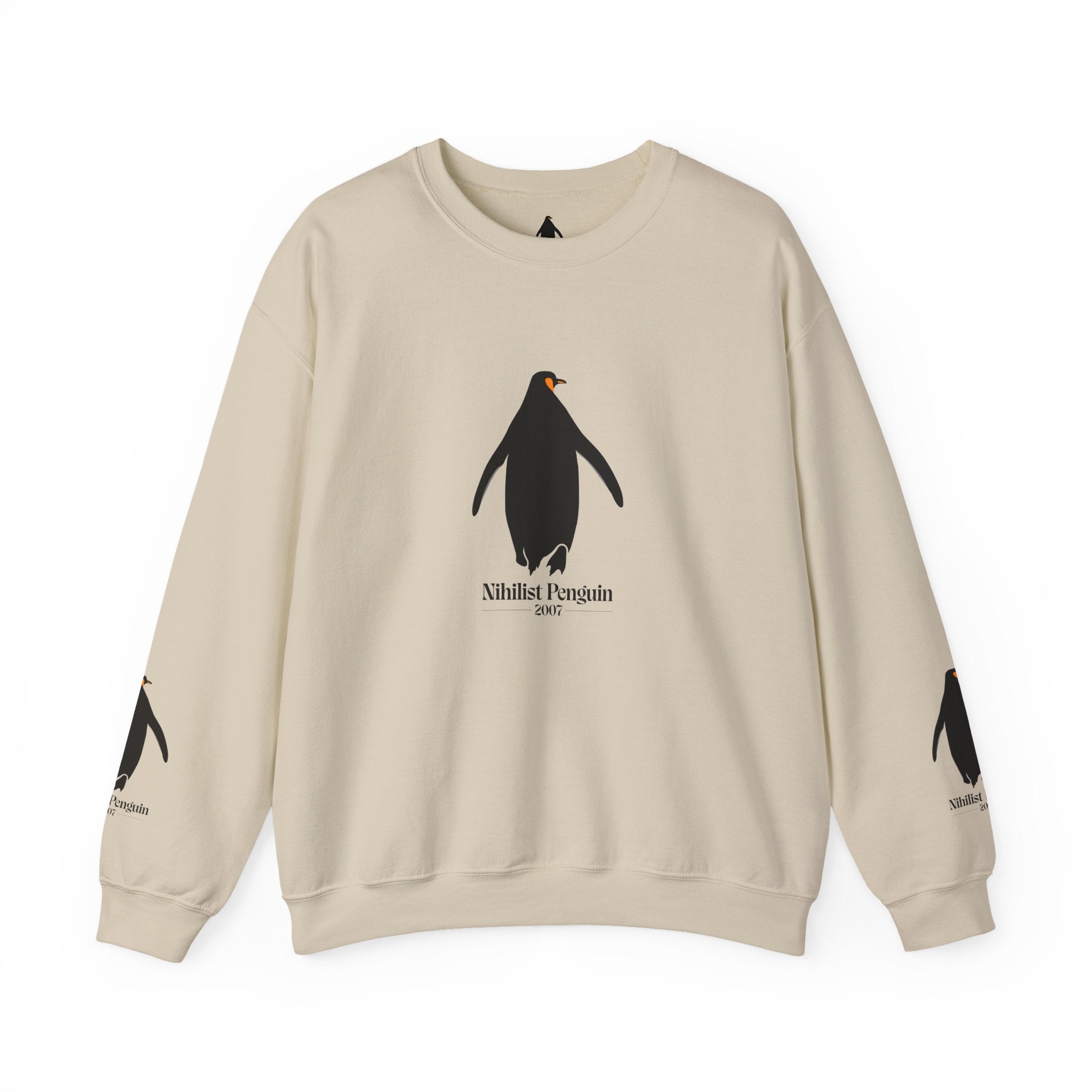 Penguin Crewneck Sweatshirt — Minimal 'Nihilist Penguin' Graphic Pullover Printify