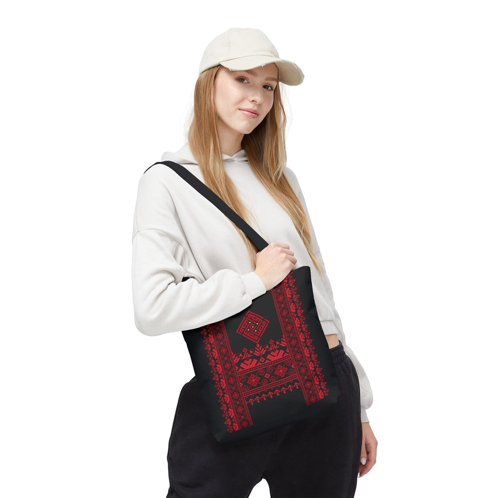 Embroidered Folk Tote Bag — Red & Black Ethnic Pattern AOP - Ziri