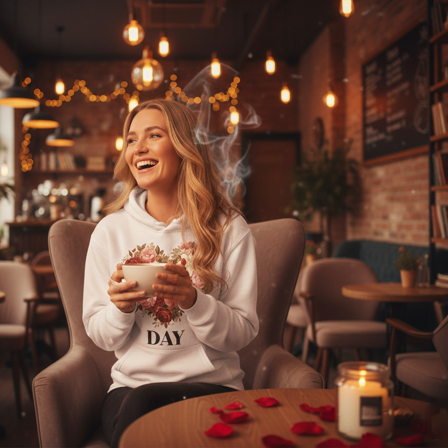 Floral Heart Hoodie — Valentine’s Day Romantic Rose Bouquet Sweatshirt Printify