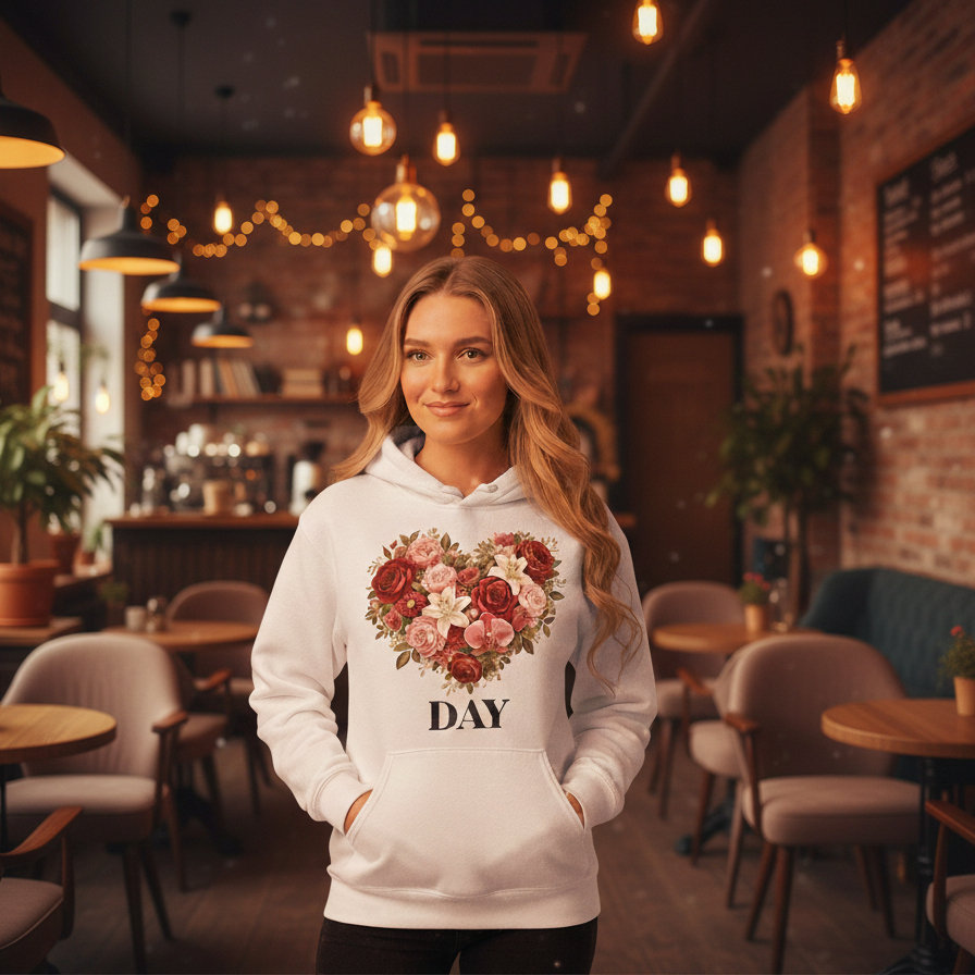 Floral Heart Hoodie — Valentine’s Day Romantic Rose Bouquet Sweatshirt Printify